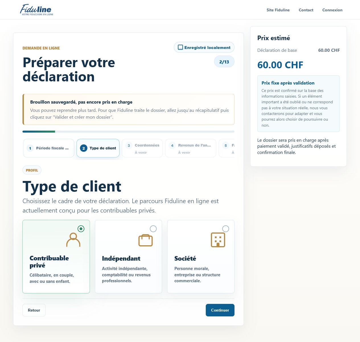 Indiquer le type de déclaration