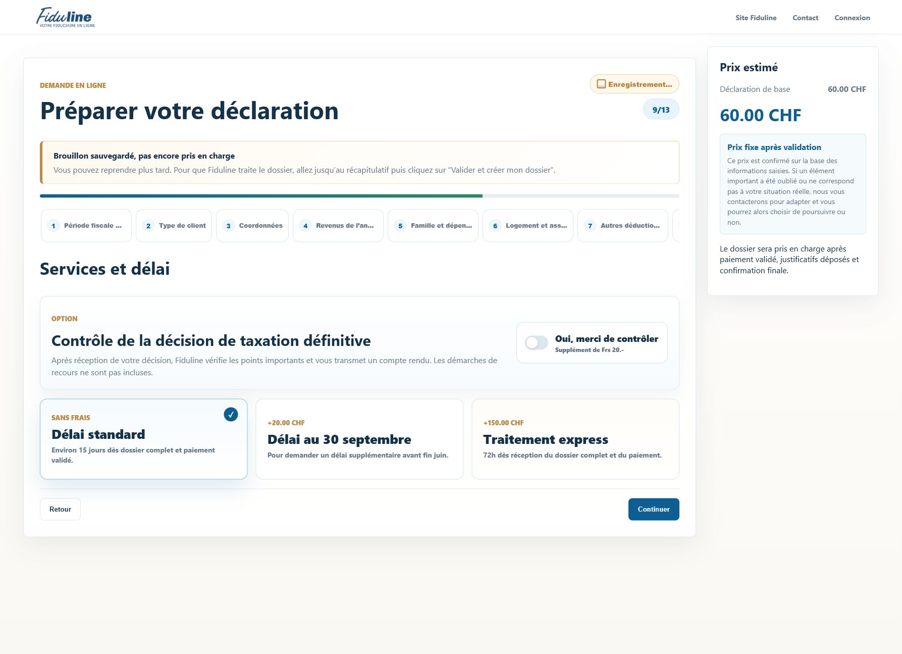 Choisir les services et le délai